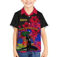 Haiti Independence Day Kid Hawaiian Shirt Hibiscus Neg Marron - Wonder Print Shop
