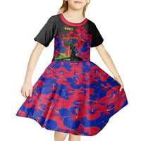 Haiti Independence Day Kid Short Sleeve Dress Hibiscus Neg Marron - Wonder Print Shop