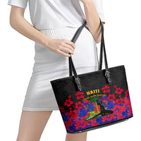 Haiti Independence Day Leather Tote Bag Hibiscus Neg Marron - Wonder Print Shop