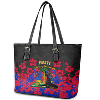 Haiti Independence Day Leather Tote Bag Hibiscus Neg Marron - Wonder Print Shop
