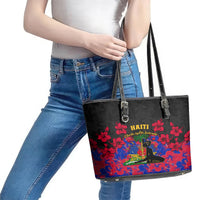 Haiti Independence Day Leather Tote Bag Hibiscus Neg Marron - Wonder Print Shop
