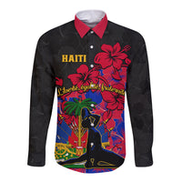 Haiti Independence Day Long Sleeve Button Shirt Hibiscus Neg Marron - Wonder Print Shop
