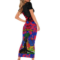 Haiti Independence Day Short Sleeve Bodycon Dress Hibiscus Neg Marron - Wonder Print Shop