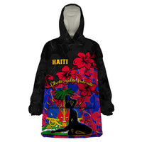 Haiti Independence Day Wearable Blanket Hoodie Hibiscus Neg Marron - Wonder Print Shop