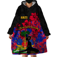 Haiti Independence Day Wearable Blanket Hoodie Hibiscus Neg Marron - Wonder Print Shop