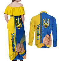 Ukraine Unity Day Couples Matching Off Shoulder Maxi Dress and Long Sleeve Button Shirt Ukrainian Unification Act - Wonder Print Shop
