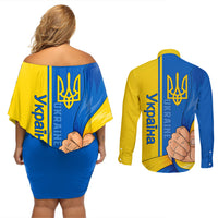 Ukraine Unity Day Couples Matching Off Shoulder Short Dress and Long Sleeve Button Shirt Ukrainian Unification Act - Wonder Print Shop