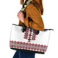 Ukraine Folk Pattern Leather Tote Bag Ukrainian Traditional Version - Wonder Print Shop