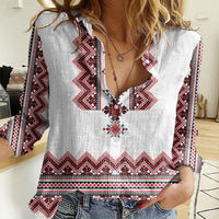 Ukraine Folk Pattern Women Casual Shirt Ukrainian Traditional Version - Wonder Print Shop