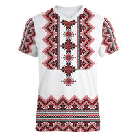 Ukraine Folk Pattern Women V Neck T Shirt Ukrainian Traditional Version - Wonder Print Shop