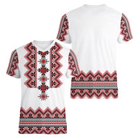 Ukraine Folk Pattern Women V Neck T Shirt Ukrainian Traditional Version - Wonder Print Shop