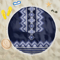 Ukraine Folk Pattern Beach Blanket Ukrainian Navy Blue Version - Wonder Print Shop