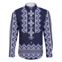 Ukraine Folk Pattern Family Matching Mermaid Dress and Hawaiian Shirt Ukrainian Navy Blue Version - Wonder Print Shop