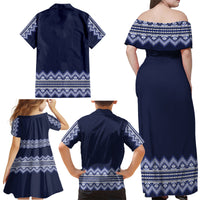 Ukraine Folk Pattern Family Matching Off Shoulder Maxi Dress and Hawaiian Shirt Ukrainian Navy Blue Version - Wonder Print Shop