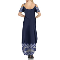 Ukraine Folk Pattern Family Matching Summer Maxi Dress and Hawaiian Shirt Ukrainian Navy Blue Version - Wonder Print Shop