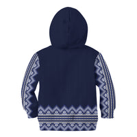 Ukraine Folk Pattern Kid Hoodie Ukrainian Navy Blue Version - Wonder Print Shop