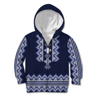 Ukraine Folk Pattern Kid Hoodie Ukrainian Navy Blue Version - Wonder Print Shop