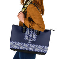 Ukraine Folk Pattern Leather Tote Bag Ukrainian Navy Blue Version - Wonder Print Shop