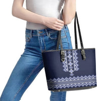 Ukraine Folk Pattern Leather Tote Bag Ukrainian Navy Blue Version - Wonder Print Shop