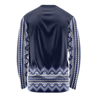 Ukraine Folk Pattern Long Sleeve Shirt Ukrainian Navy Blue Version - Wonder Print Shop