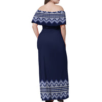 Ukraine Folk Pattern Off Shoulder Maxi Dress Ukrainian Navy Blue Version - Wonder Print Shop