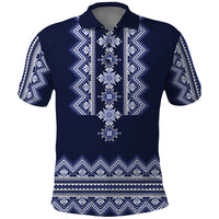 Ukraine Folk Pattern Polo Shirt Ukrainian Navy Blue Version - Wonder Print Shop