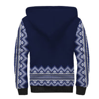 Ukraine Folk Pattern Sherpa Hoodie Ukrainian Navy Blue Version - Wonder Print Shop
