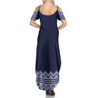 Ukraine Folk Pattern Summer Maxi Dress Ukrainian Navy Blue Version - Wonder Print Shop