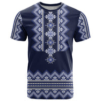 Ukraine Folk Pattern T Shirt Ukrainian Navy Blue Version - Wonder Print Shop