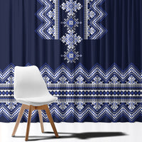 Ukraine Folk Pattern Window Curtain Ukrainian Navy Blue Version - Wonder Print Shop