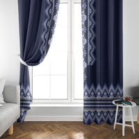 Ukraine Folk Pattern Window Curtain Ukrainian Navy Blue Version - Wonder Print Shop