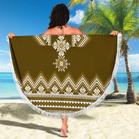 Ukraine Folk Pattern Beach Blanket Ukrainian Wood Brown Version - Wonder Print Shop