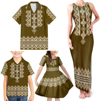 Ukraine Folk Pattern Family Matching Tank Maxi Dress and Hawaiian Shirt Ukrainian Wood Brown Version - Wonder Print Shop