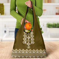 Ukraine Folk Pattern Grocery Bag Ukrainian Wood Brown Version