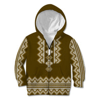 Ukraine Folk Pattern Kid Hoodie Ukrainian Wood Brown Version - Wonder Print Shop