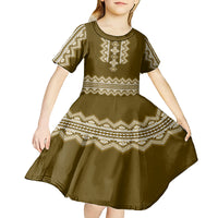 Ukraine Folk Pattern Kid Short Sleeve Dress Ukrainian Wood Brown Version - Wonder Print Shop