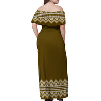 Ukraine Folk Pattern Off Shoulder Maxi Dress Ukrainian Wood Brown Version - Wonder Print Shop