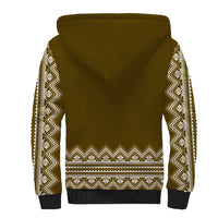 Ukraine Folk Pattern Sherpa Hoodie Ukrainian Wood Brown Version - Wonder Print Shop