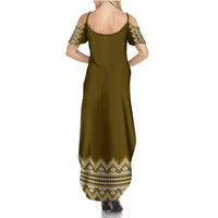 Ukraine Folk Pattern Summer Maxi Dress Ukrainian Wood Brown Version - Wonder Print Shop