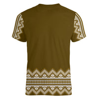Ukraine Folk Pattern Women V Neck T Shirt Ukrainian Wood Brown Version - Wonder Print Shop