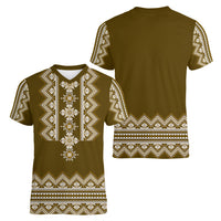 Ukraine Folk Pattern Women V Neck T Shirt Ukrainian Wood Brown Version - Wonder Print Shop