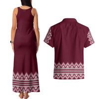 Ukraine Folk Pattern Couples Matching Tank Maxi Dress and Hawaiian Shirt Ukrainian Wine Red Version - Wonder Print Shop