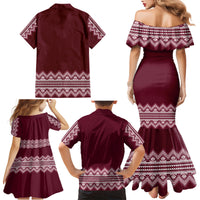 Ukraine Folk Pattern Family Matching Mermaid Dress and Hawaiian Shirt Ukrainian Wine Red Version - Wonder Print Shop