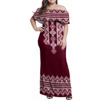 Ukraine Folk Pattern Family Matching Off Shoulder Maxi Dress and Hawaiian Shirt Ukrainian Wine Red Version - Wonder Print Shop