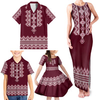 Ukraine Folk Pattern Family Matching Tank Maxi Dress and Hawaiian Shirt Ukrainian Wine Red Version - Wonder Print Shop