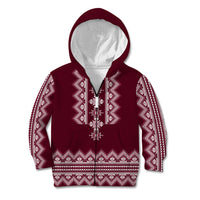 Ukraine Folk Pattern Kid Hoodie Ukrainian Wine Red Version - Wonder Print Shop
