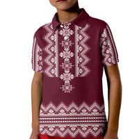 Ukraine Folk Pattern Kid Polo Shirt Ukrainian Wine Red Version - Wonder Print Shop