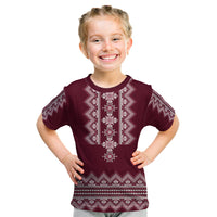 Ukraine Folk Pattern Kid T Shirt Ukrainian Wine Red Version - Wonder Print Shop