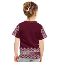 Ukraine Folk Pattern Kid T Shirt Ukrainian Wine Red Version - Wonder Print Shop