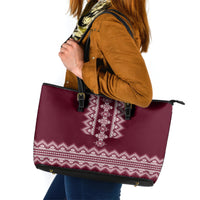 Ukraine Folk Pattern Leather Tote Bag Ukrainian Wine Red Version - Wonder Print Shop